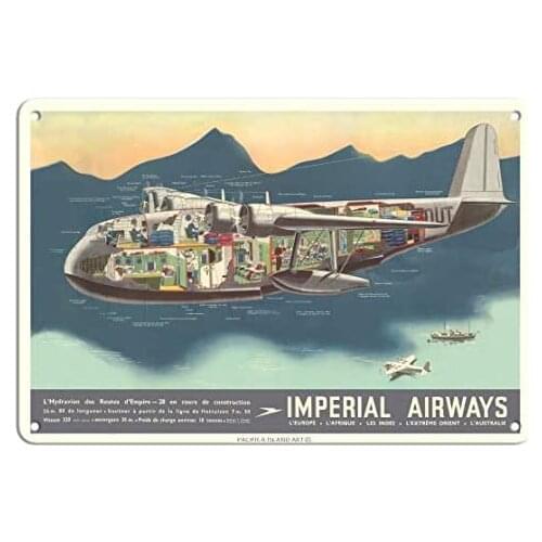 Empire Flying Boats Aircraft - Imperial Airways - Airline by Harold McCready c.1937 Metal Tin Sign