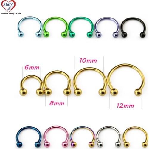 Showlove 10Pcs Titanium Anodized Circular Barbell Captive Bead Rings Mixed 10 Colors, Horseshoe Septum Nose Lip Rings Piercing