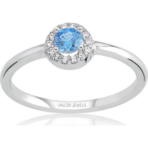 Valori Jewels 0.25 Carat, Zirconia Fancy Blue And White Round Gemstone, Rhodium Plated, Sterling Silver Ring