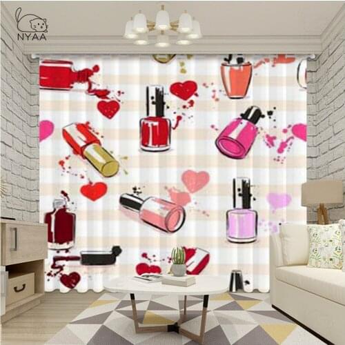 Nail Polish Female Cartoon Curtains For Kids Girls Bedroom Living Room Home Decoration Window Drape Ultra-thin Light Shading