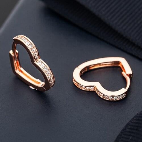 Small Heart Hoop Earrings Women Luxury Micro Paved CZ Crystal Round Earrings Rose Gold Girls Fashion Party Jewelry Earrings