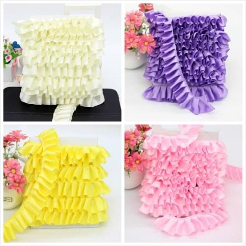 4cm Wide Multicolor Chiffon Ribbon Pleated Lace Fabric DIY Doll Dress Creation Clothes Hat Bag Home Textile Sewing Decoration