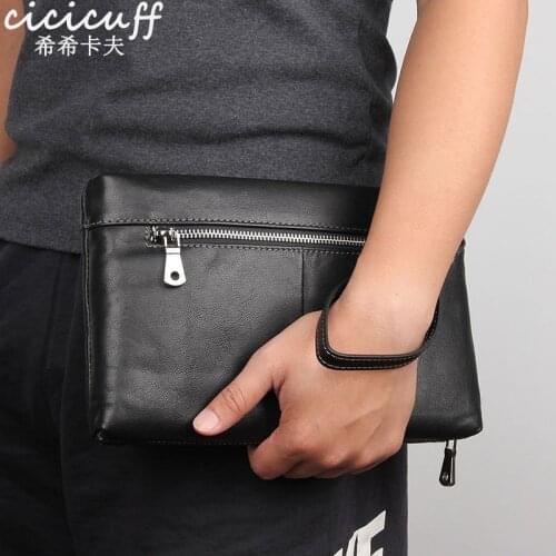 Mens Handbag Business Clutches Bags High Quality Men Cow Leather Long Wallet Large Capacity File Organizer Wrist Strap Male Bag