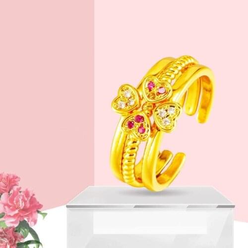 Rings for Women Heart Bowknot Rhinestone Women Gold Ring Set Clover 18K Gold Plated Brass Ring Party Wedding Engagement Jewelry