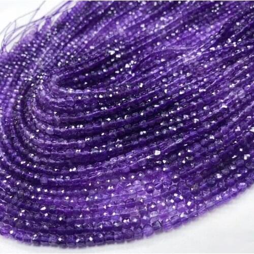 Natural Amethyst Faceted Cube Beads 4mm DIY Bracelet Charm Hand Cut Square Perle Gemstone For Jewelry Making Silver Necklace
