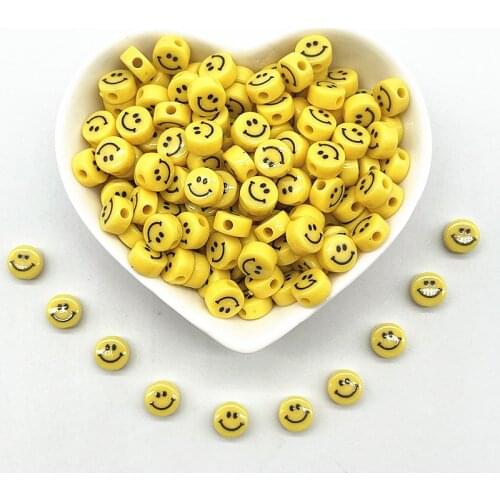 New 20pcs 8*4mm Yellow Smiling Face Letter Acrylic Loose Spacer Beads for Jewelry Making DIY Handmade Bracelet Accessories