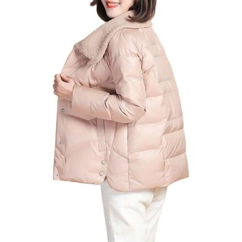 Cotton Clothe New Female Winter Fashion Plus Velvet Imitate Lamb Hair Collar Single-Breasted Ladies Coat Short Down Jacket Women