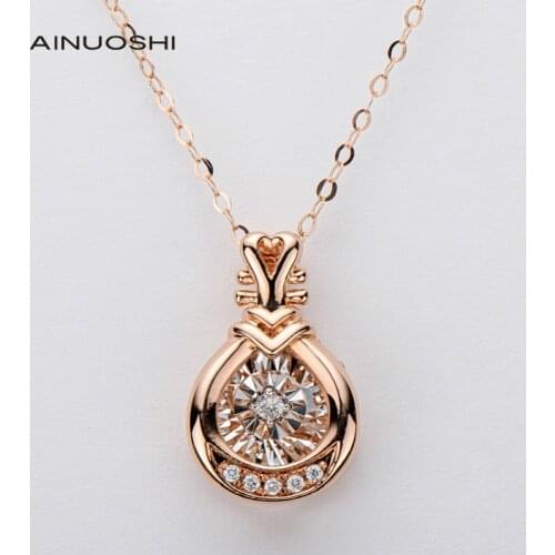 AINUOSHI Hard Gold Craft 18K Rose 0.041ct Real Diamond Lute Shape Dancing Pendant Necklace For Women Charm Fashion Jewelry 18