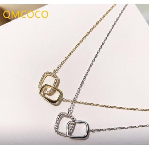 INS Fashion 925 Silver Square Zircon Necklace For Women Simple Irregular Geometric Pendant Clavicle Chain Woman Jewelry