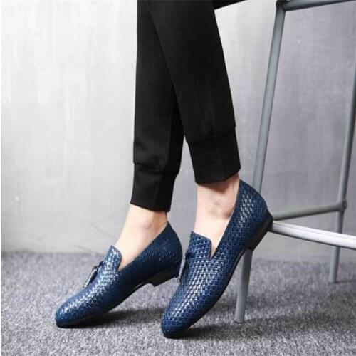 Sapatos Masculino Men Italian Shoes For Men Genuine Leather Fringe Round Toe Shoes Weave Breathable Wedding Party Loafers Shoes