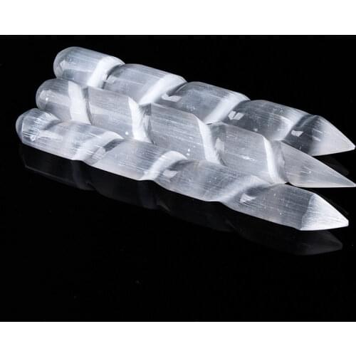 Selenite Crystal Wand Healing Massage Spiral Polished Log Stick Gypsum Cleanse