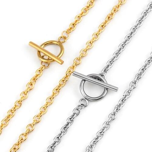 Silver Color/Gold Color Stainless Steel 4mm Rolo O Toggle Clasp Chain Women Floating Lock Chain Necklace Choker Wholesale 5pcs