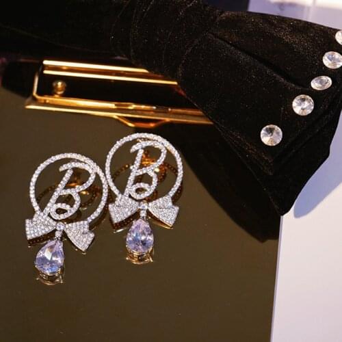 Fashion Big Circle Letter Bowknot Zircon Drop Earrings For Women 2021 New Jewelry Personality Statement Earings Wholesale