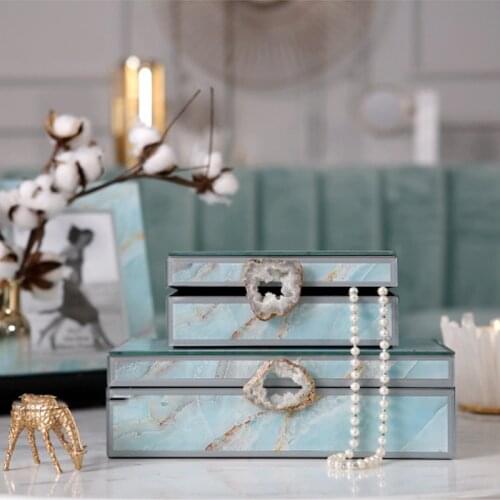 Modern Luxury Jewelry Box Sapphire Texture Glass Decor Box With Blue Agate Agate Piece Crafts Home Jewelry Box Ornaments Gifts