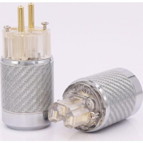 Pair Carbon Fiber Gold Plated European standard AC Power Plug, IEC Female Plug,DIY SCHUKO plug