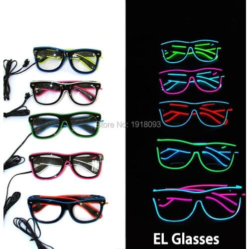 Hot Sale Christmas Glowing Decoration Novelty Lighting Supplies 5pieces EL Wire Luminous Glasses with Sound activated Driver