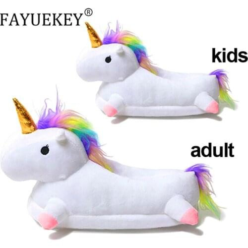 2019 Winter Rainbow Unicorn Slippers lovely cute Home Indoor Slippers Toddler Kids Women Girls unicorn shoes animals fur Casual
