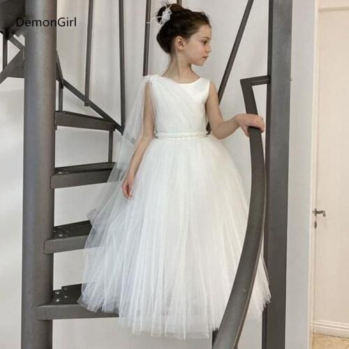 A-line Ivory/White Flower Girl Dresses Layers Tulle Prom Dress Kids Celebrity New Year First Communion Dress