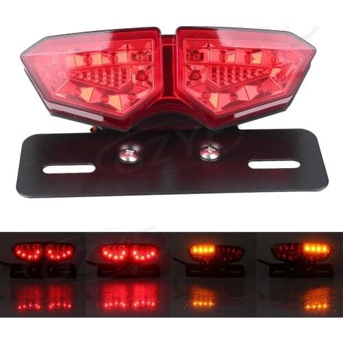 Universal Motorbike LED License Plate Light Stop Turn Signal Tail Lamp Red Lens Brake Taillight Integrated THREE in ONE