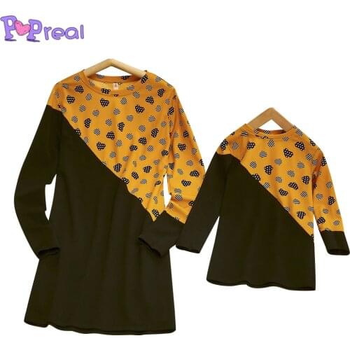 PopReal Spring Autumn Fashion Print Patchwork Girl Family Dress Mom And Daughter Skirt Mother Kids Long Sleeve Dress Family Look