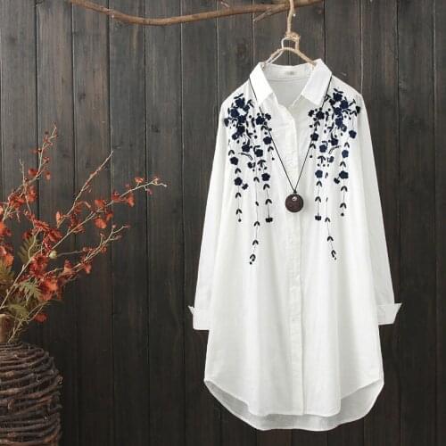 Long shirt female embroidered blouse tunic kimono cardigan oriental Chinese style shirt summer tops for women 2019 AA4602