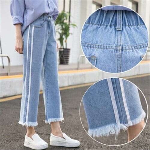 High waist wide leg jeans womens 2018 new Four Seasons wild style elastic waist loose BF jeans Cropped pants