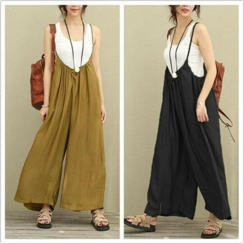 Lady Linen Cotton Loose Wide Leg Trousers Jumpsuits Playsuits Cami Strappy Baggy