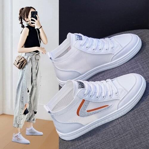 2021 new ladies summer high-top casual shoes breathable mesh running shoes Korean white wild sports shoes