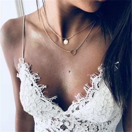 Ahmed Vintage Multi layer Pendant Necklaces for Women Fashion Round Chain Link Charm Necklace Chocker Party Jewelry Gifts
