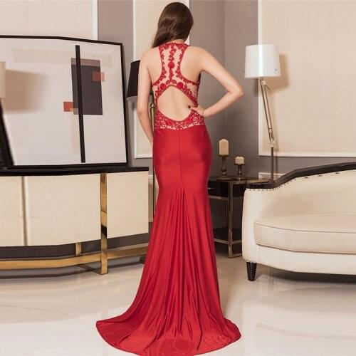 Comeondear Long Formal Party Dress Maxi Embroidery Sleeveless High Neck Backless Party Gown Vintage Retro Sexy Dress V1006