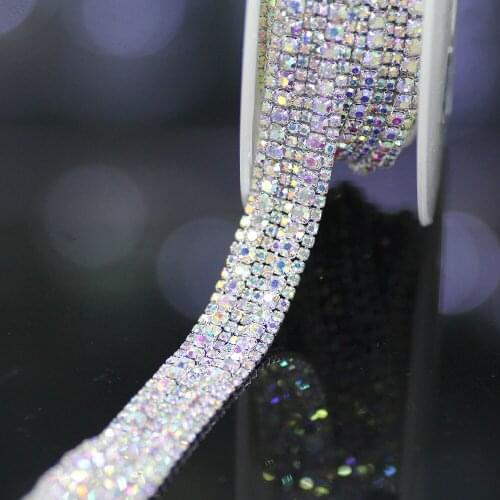 1/2 yard Silver white High quality white AB wide rhinestone chain Glass Rhinestone Cup Chain Rhinestones For Clothes Decorations