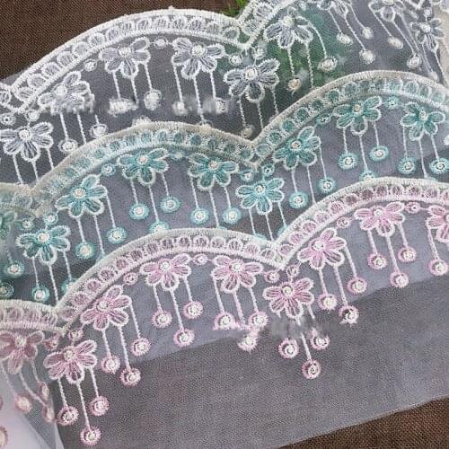 30Yards 16cm Wide DIY Handmade Wedding Lace Fabric Grey Green Embroidery Trim Flower Garment Accessories Apparel Sewing