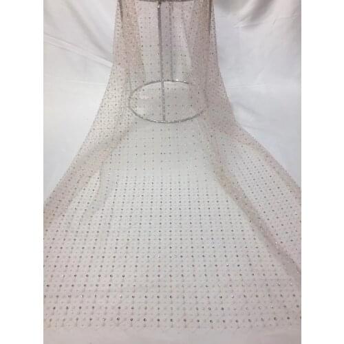 5yards/pc) Elegant and delicate African French net lace fabric with sequins and tube beads tulle lace for party dress FZX004