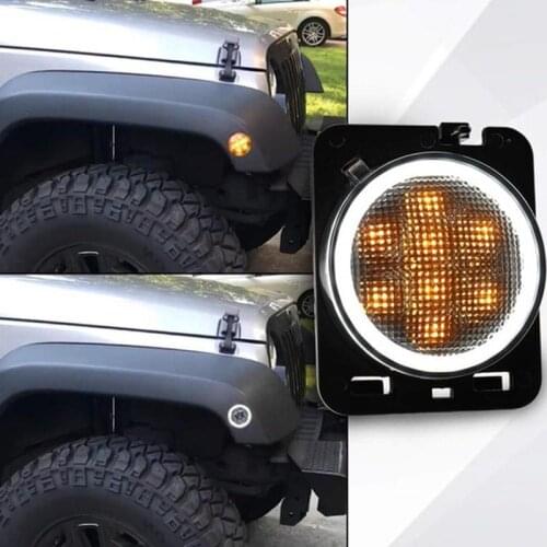Car LED Front Turn Signal Light and Fender Side Markings Eyebrow Indicator Lights Accessories for Jeep Wrangler JK 2007 - 2017