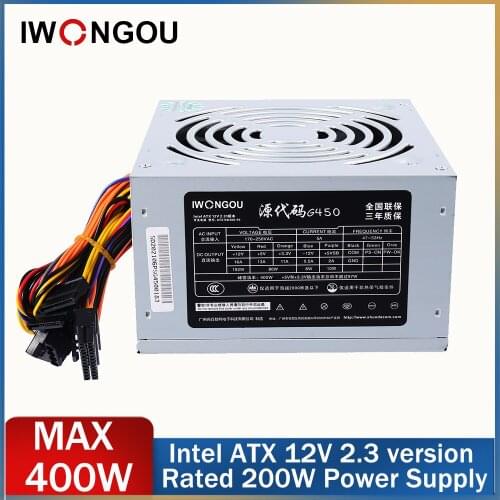 IWONGOU Source Code G450 Desktop Rated 200w Max 400w PSU COMPUT BTC 12V 2.3 Silent 120mm Fan PC Black Computer Power Supply