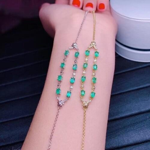 Luxurious thick two chain S925 silver natural green Emerald bracelet natural gemtone bracelet women party gift fine jewelry