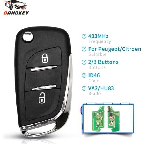 Dandkey ASK 2/3 Buttons ID46 Chip Modified Flip Remote Key For Peugeot 307 308 407 408 3008 For Citroen C2 C4 433MHz HU83/VA2