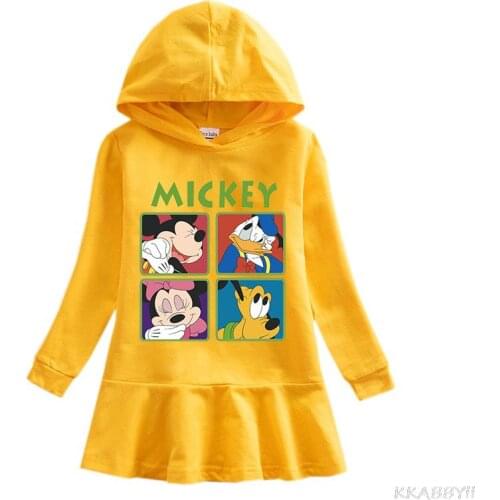 Disney Mickey Mouse Kids Dresses for Girls Autumn Long Sleeve Soft 100% Cotton Children Clothing Casual Wear