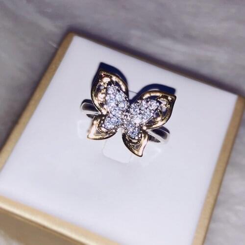 Exquisite Butterfly Color Separation Zircon Ring Elegant Temperament Ladies Jewelry For Friends Chic Gift