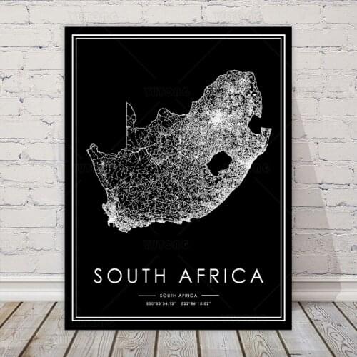 Custom Map Modern Black White SOUTH AFRICA World City Maps Canvas Paintings Poster Print Wall Art Pictures Home decoration