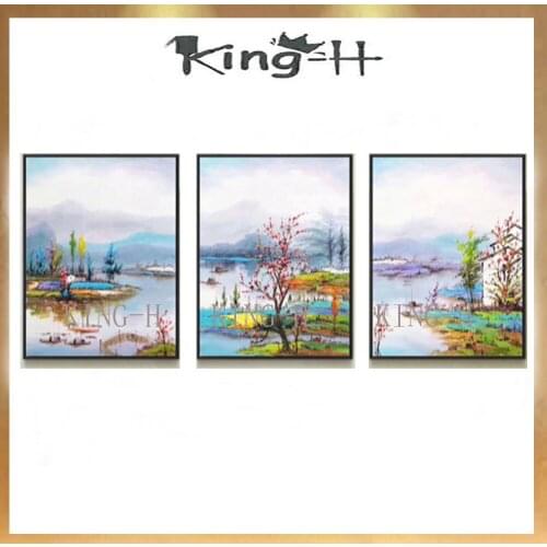 Combination of 3 p hand-painted oil painting scenery mountain thick texture, the sitting room dining-room bedroom wall decoratio