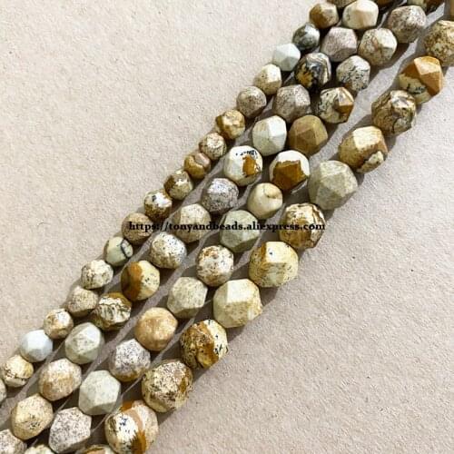 15" Natural Stone Big Cuts Faceted Picture Jasper Round Loose Beads 6 8 10 mm Pick Size