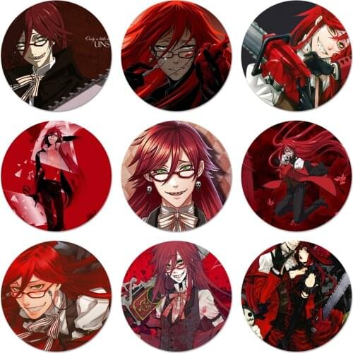 Kuroshitsuji black butler Grell Sutcliff Icons Pins Badge Decoration Brooches Metal Badges For Backpack Decoration 58mm