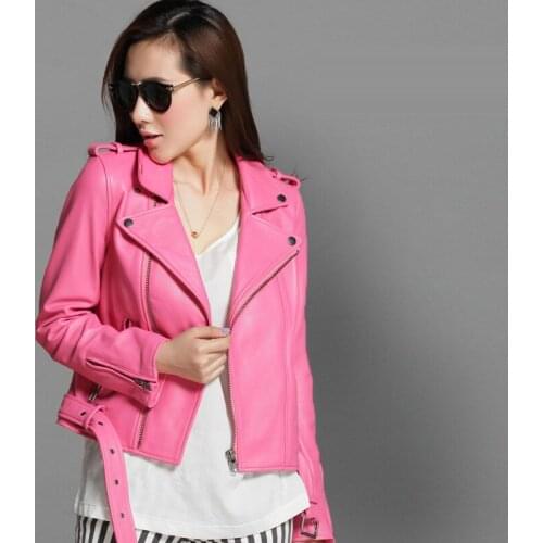 Leather Free shipping,Genuine women slim jackets.Cool biker plus Asian size female sheepskin jacket,fashion casual coat