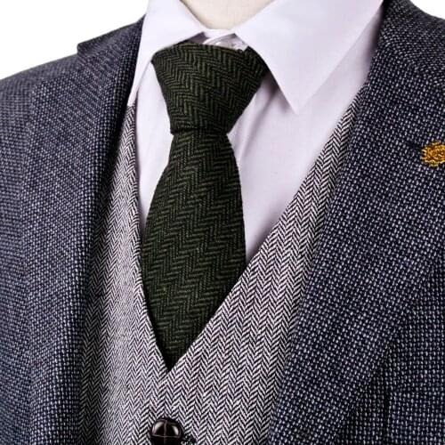 Wholesale Herringbone Solid Dark Green Navy Blue Brown Gray 2.76" Mens Ties Neckties Wool Casual Formal Business Free Shipping