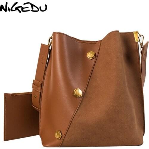 NIGEDU Bucket Shoulder bag women purses and handbags Matte PU Leather Composite Bags Fashion Crocodile Womens Totes 2Pcs bolsos