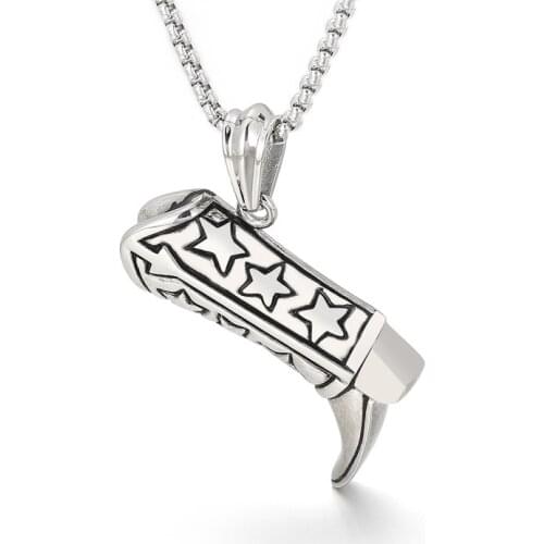 New pendants European and American personality creative fashion star pattern boots titanium steel mens necklace