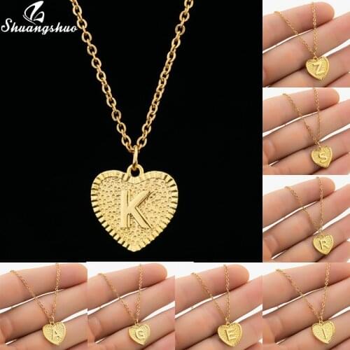 Punk A-Z Letters Necklaces Gold Heart Charm Alphabet Pendant for Women Girls English Initial Jewelry Mini Necklace