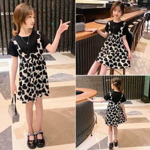 Girl Dresses Summer Clothes 2021 New Baby Girls Korean Fashoin Love Stitching Dress Childrens Clothing Princess Dress