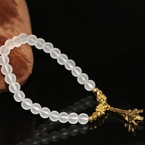 Paris Tower pendant new white frosted matte crystal 6mm round beads bracelets for women elegant charms jewelry 7.5inch B2140